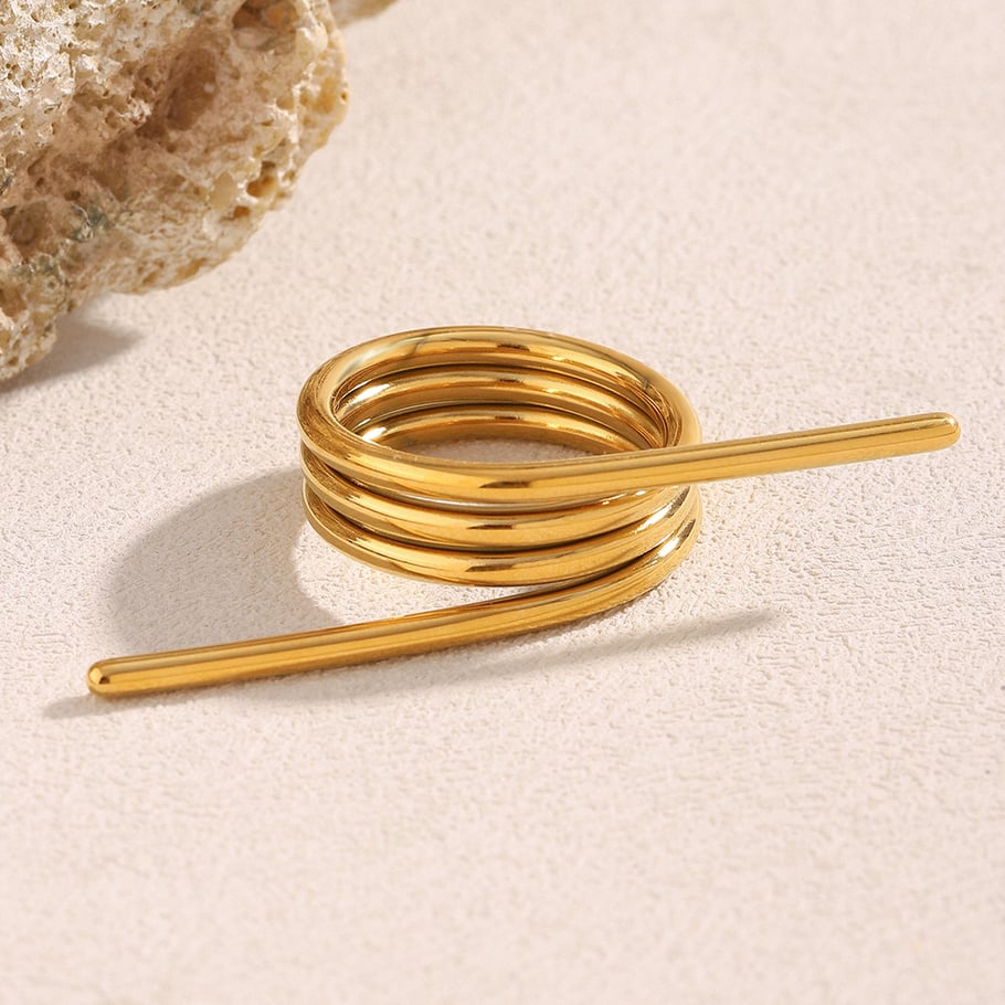 1 stuk Daily Twist veervormige statement ringen van roestvrij staal in goudkleur Afbeelding4