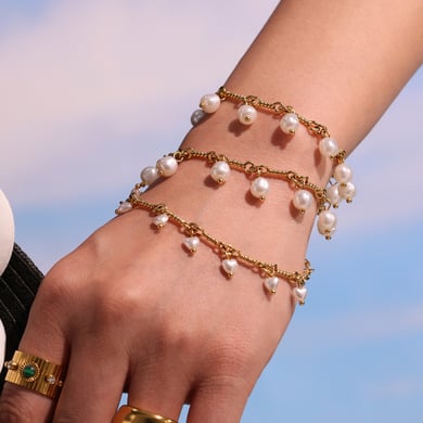 1 Piece Classic Pearl Beads Stainless Steel Gold Color Women's Necklaces Sets h5 Picture3