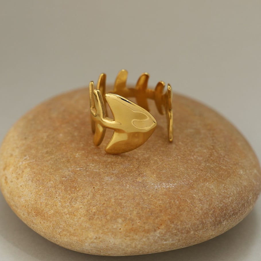 Bague en acier inoxydable couleur or avec motif animal naturel, 1 pièce Image3