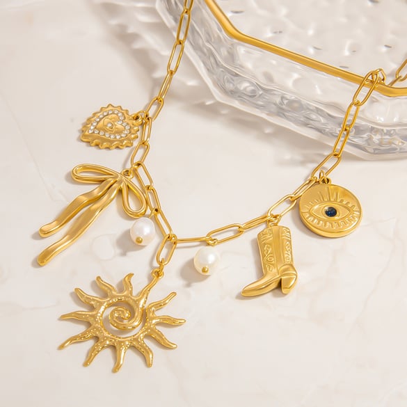 1 Piece Retro Sun Stainless Steel Pendant Necklace