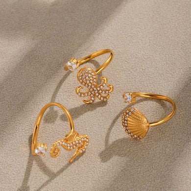 1 Piece Vacation Sea Horse Stainless Steel Gold Color Statement Rings h5 Picture6