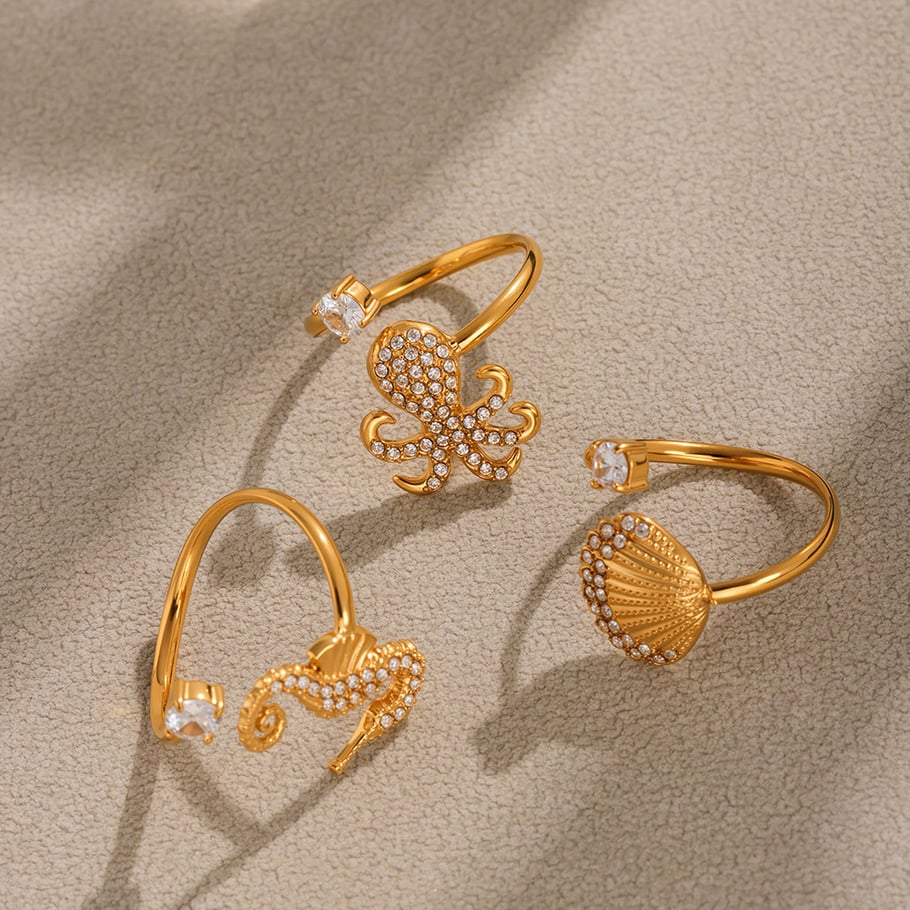 1 Piece Vacation Sea Horse Stainless Steel Gold Color Statement Rings Picture6