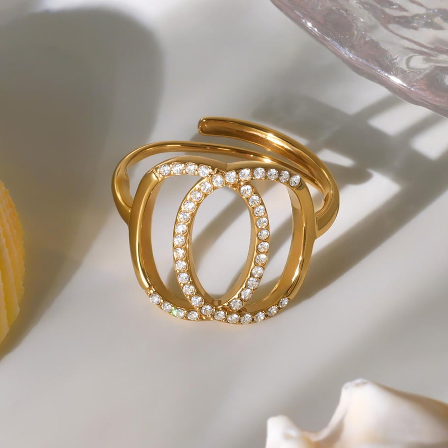 1 pezzo classico anello Infinity in acciaio inossidabile color oro con zirconi Immagine8