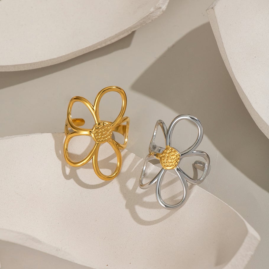 1 Piece Simple  Daily Flower Stainless Steel  Gold Color  Statement Rings Picture3
