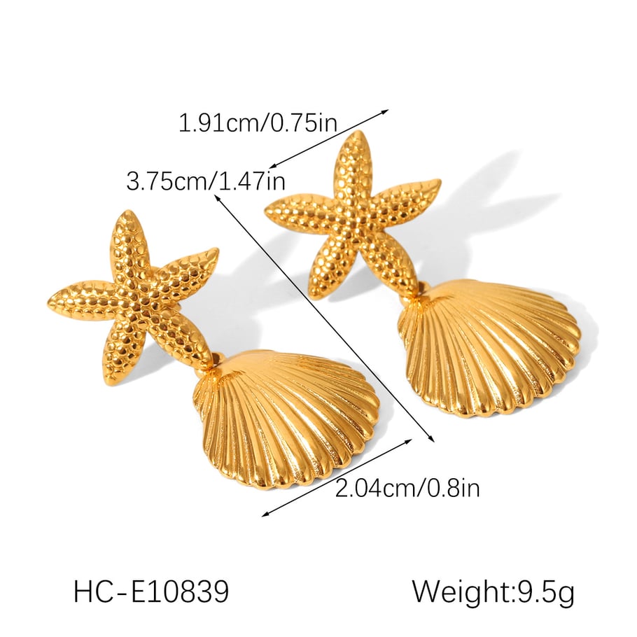 1 Pair Starfish Stainless Steel Gold Color Women's Stud Earrings h5Picture2