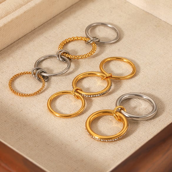 1 Pair Simple Series Daily Geometric Stainless Steel  Statement Rings 2