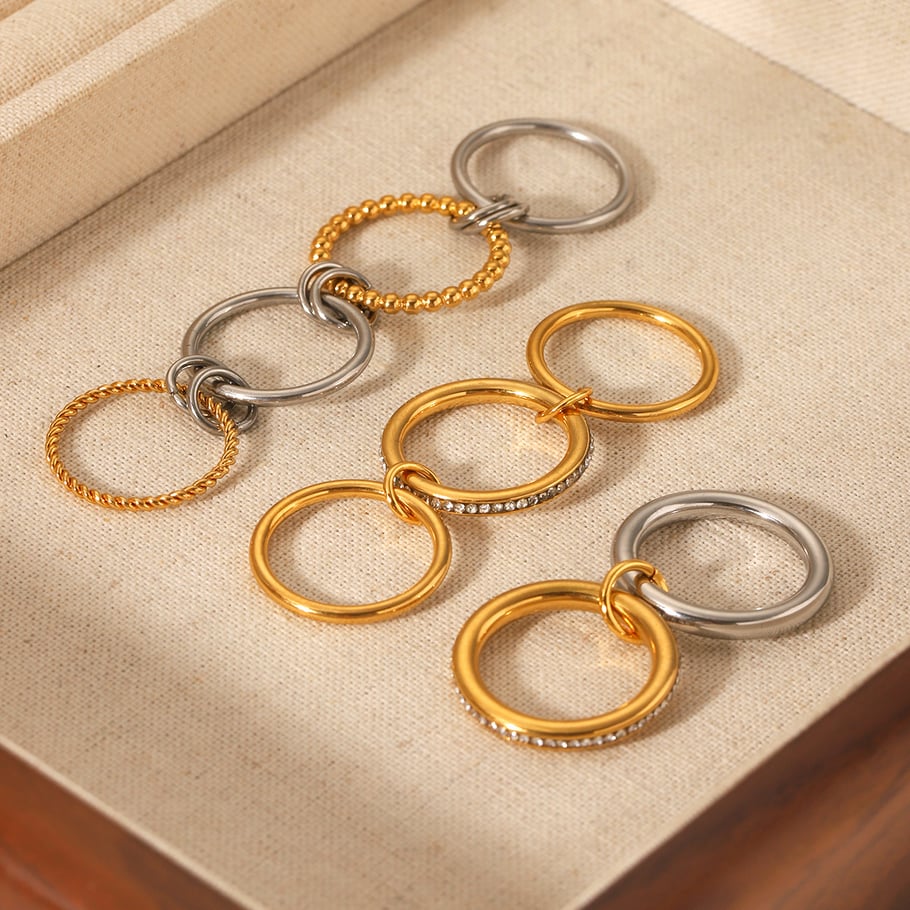 1 Pair Simple Series Daily Geometric Stainless Steel Statement Rings h5Picture3