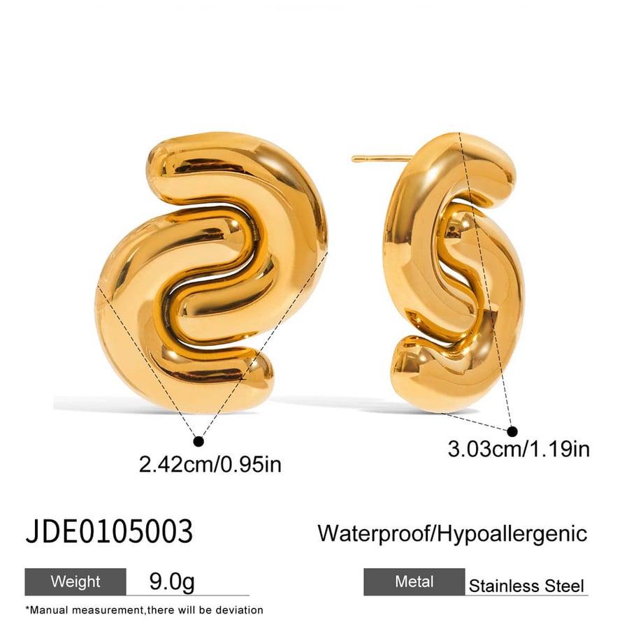 1 Pair Classic S Letter Stainless Steel Gold Color Women's Stud Earrings 