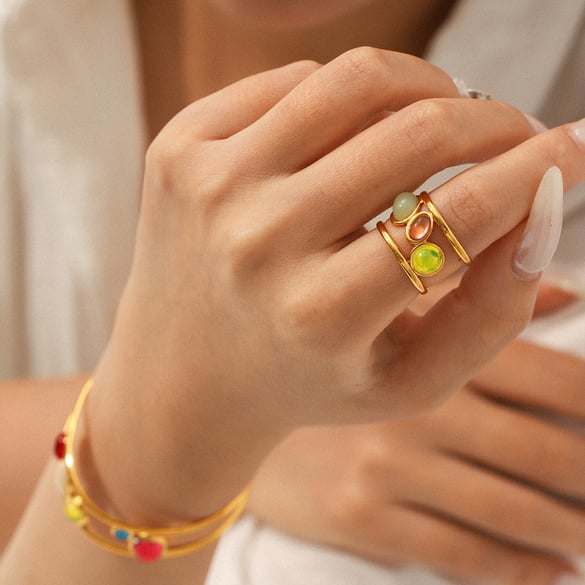 Braccialetti da donna in acciaio inossidabile con pietra naturale, semplici e irregolari, da giorno, 1 pezzo 2