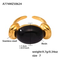 A774-Gold and black resin ring/No.7 