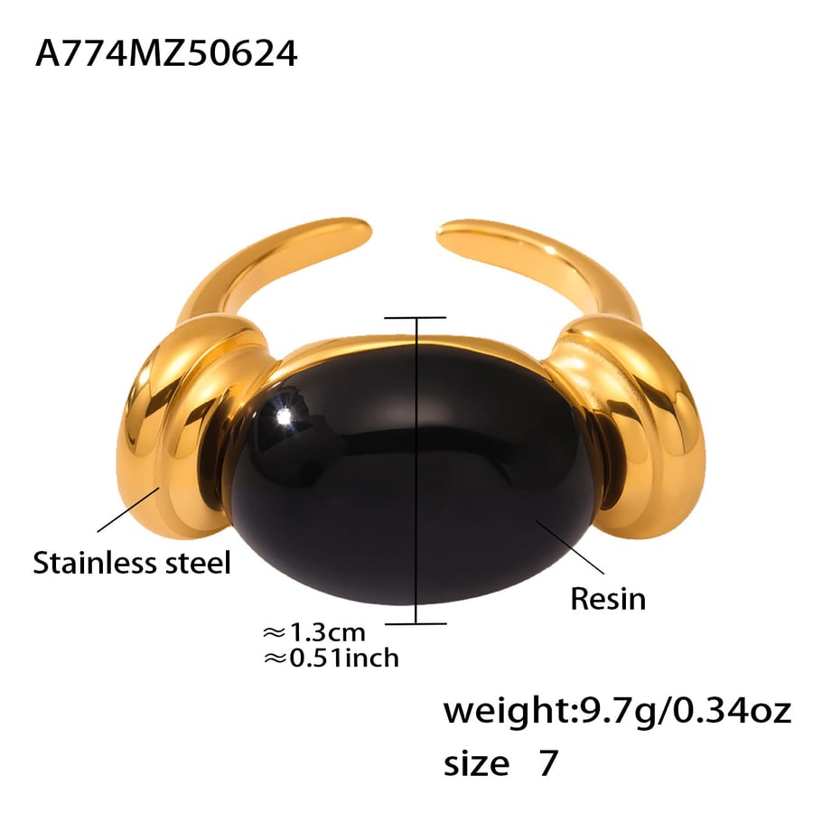 1 Piece Oval Resin Stainless Steel Gold Color Statement Rings 