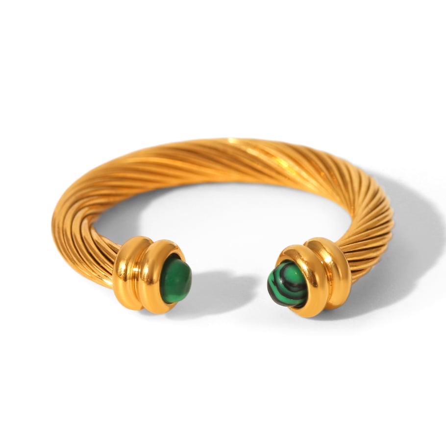 1 Piece Annular Shape Stainless Steel Gold Color Natural Stone Statement Rings 