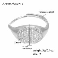 A789 - Anello ovale in acciaio con zircone 5A - Misura 7/Numero 7 Immagine8