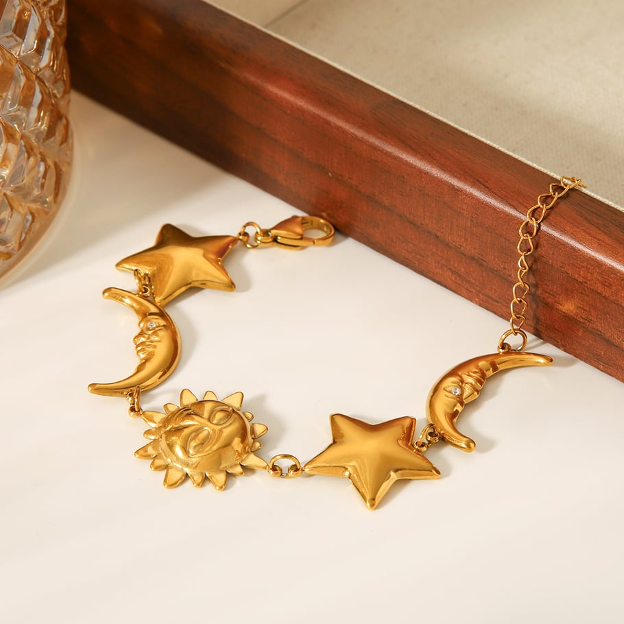 1 Piece Classic Moon & Star Stainless Steel Gold Color Women's Chain Bracelets Picture6