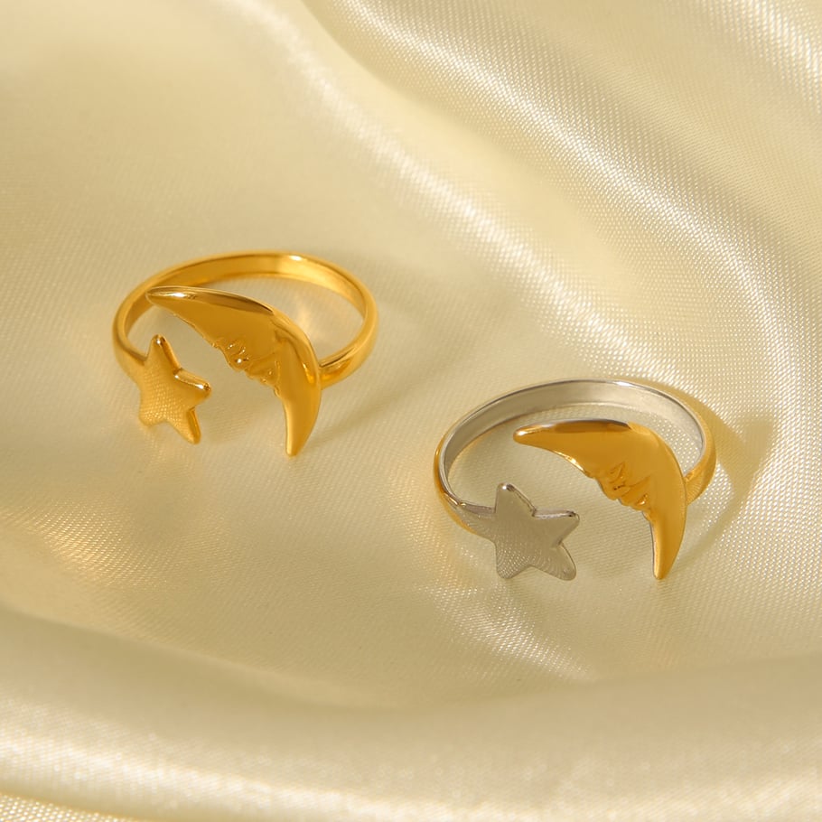1 Piece Simple Series Daily Moon Stainless Steel Gold Color Statement Rings Picture8