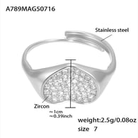 A789 - Anello in acciaio con cuore e zircone 5A - Misura 7/Numero 7 Immagine6