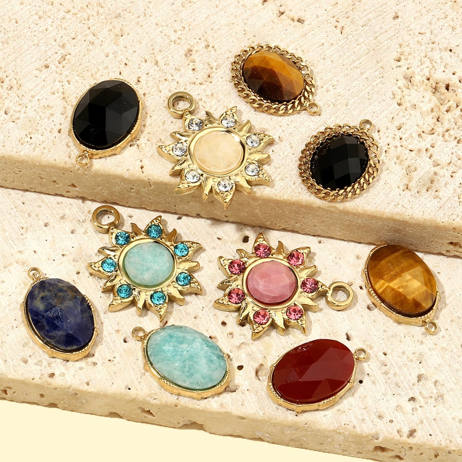 1 colgante clásico ovalado de piedras naturales para mujer Imagen4
