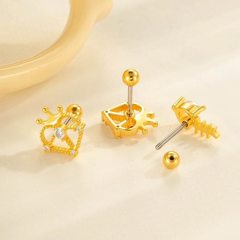 1 pieza de delicados pendientes de perforación con circonitas de color cobre y dorado para mujer Imagen3