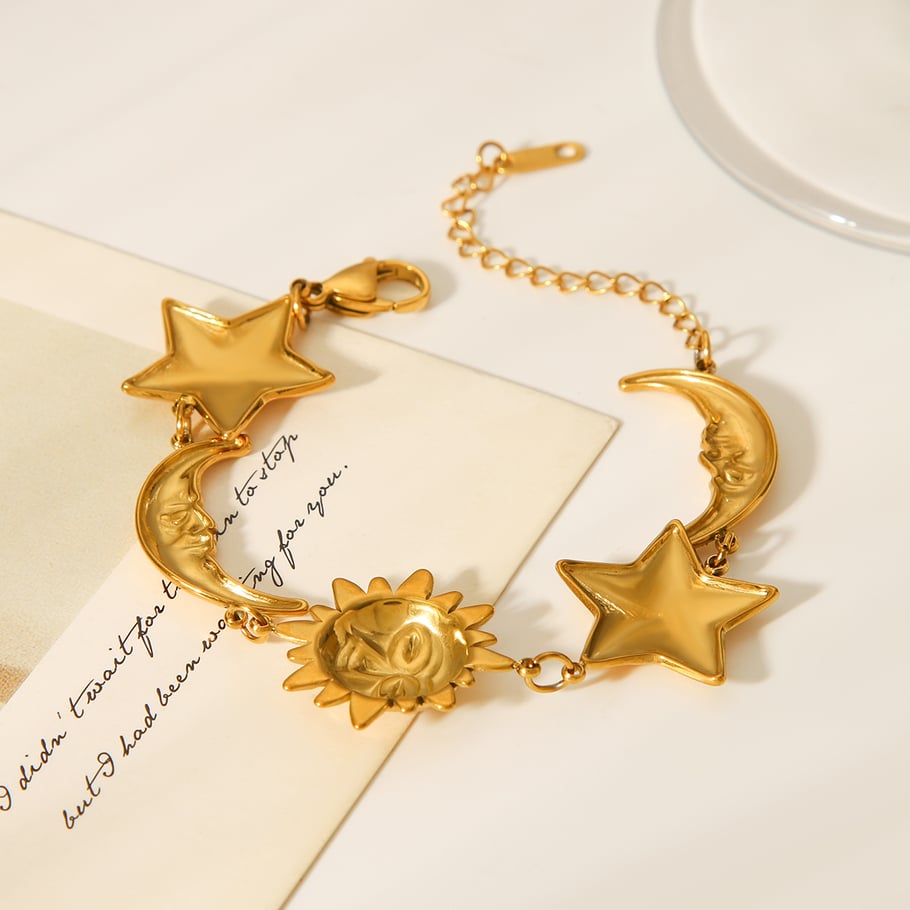 1 Piece Classic Moon & Star Stainless Steel Gold Color Women's Chain Bracelets Picture7