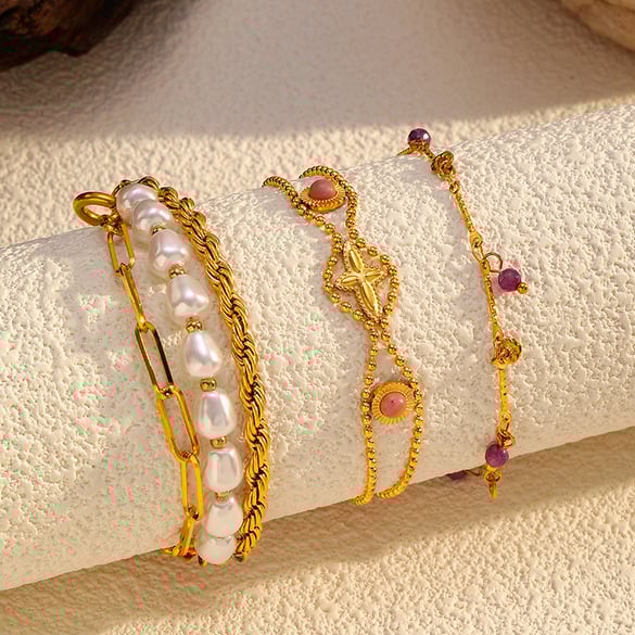 1 Piece Retro Irregular Shape Stainless Steel  Gold Color Charm Bracelet