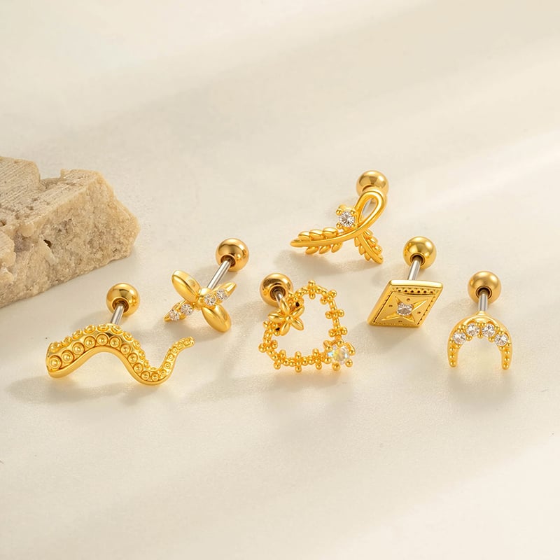 1 pieza de aretes de perforación para mujer con circonitas de color cobre y dorado con rombos sencillos Imagen4