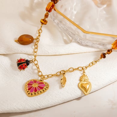 1 Piece Elegant Irregular Shape Heart Stainless Steel  Women's Beaded Necklaces h5 Picture5