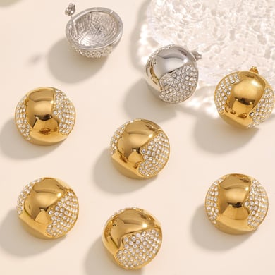 Set di gioielli da donna in acciaio inossidabile semicircolare color oro con zirconi, 1 pezzo h5 Immagine7