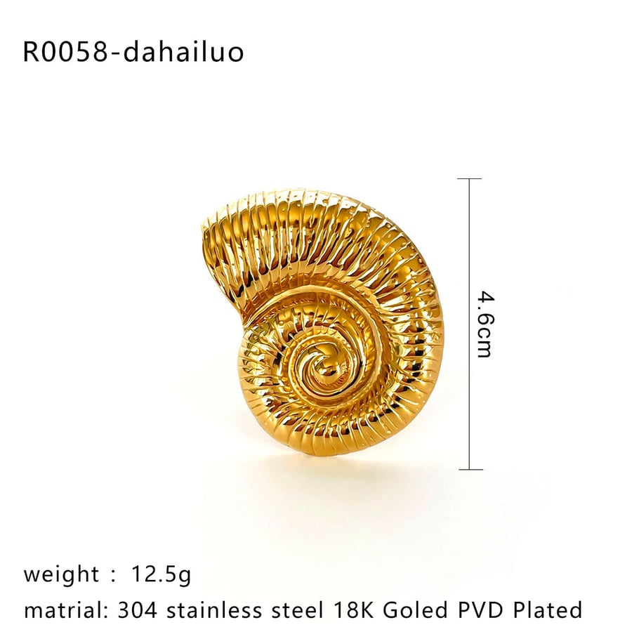 1 Piece Shell Shape Stainless Steel Gold Color Statement Ring Picture2