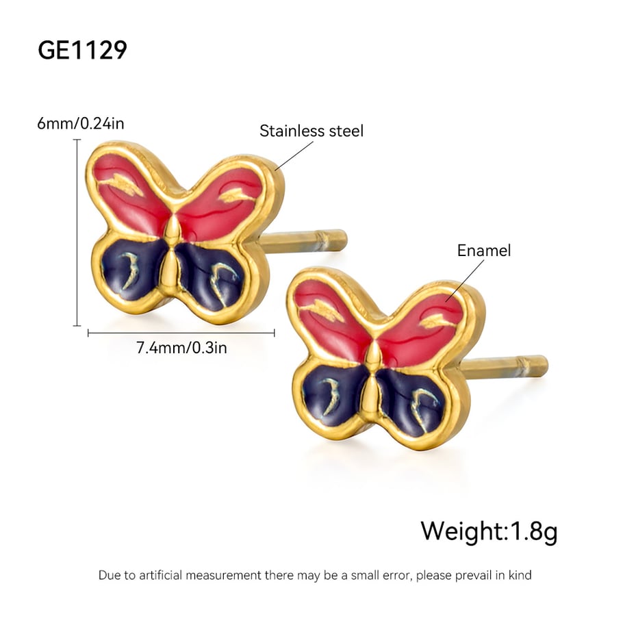 1 Pair Butterfly Stainless Steel  Gold Color Stud Earrings Picture2