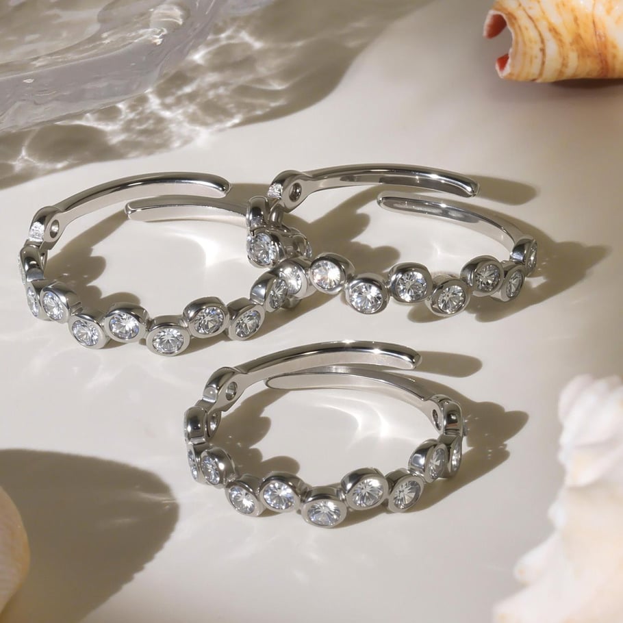 1 pezzo squisito anello da donna in acciaio inossidabile color oro con zirconi e pietre preziose Immagine7