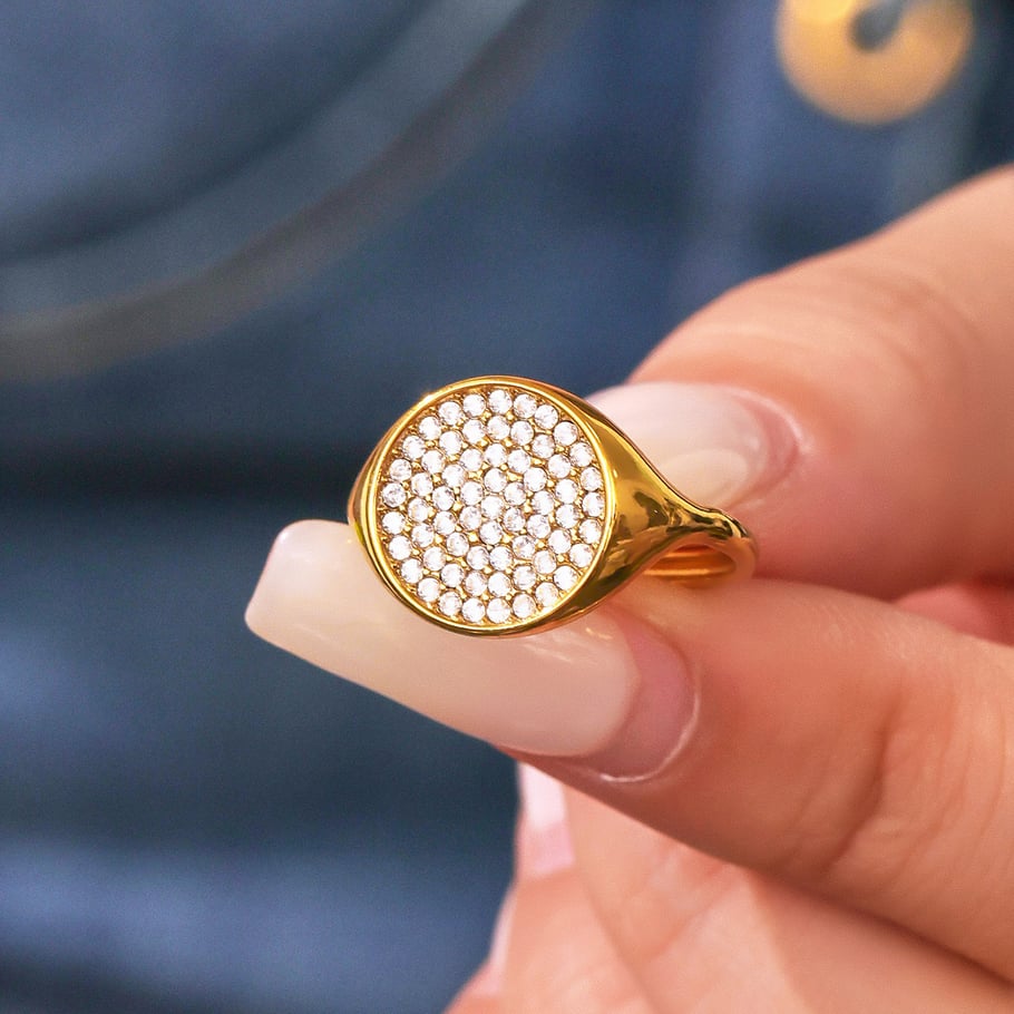 1 pezzo di anello da donna in acciaio inossidabile con zirconi e pietre preziose, stile geometrico minimalista Immagine3