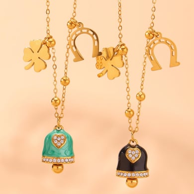 1 Piece Gorgeous Bell Stainless Steel Gold Color Women's Necklaces Sets h5 Picture8