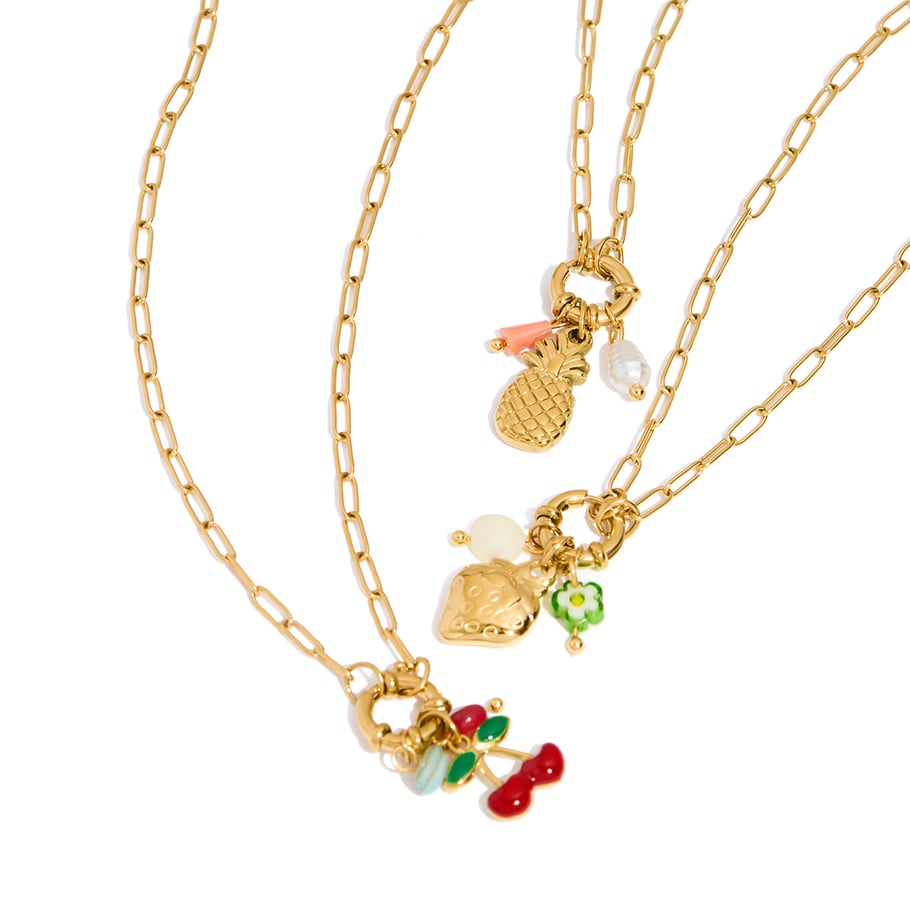 1 Piece Vivid Sweet Fruits Stainless Steel Gold Color Women's Pendant Necklaces h5Picture8