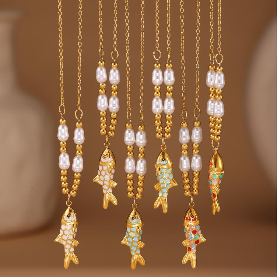 1 Piece Colorful Fish Stainless Steel Gold Color Women's Necklaces Sets Picture5