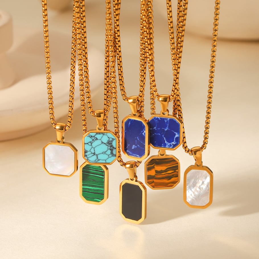 1 Piece Simple Series Daily Rectangle Stainless Steel Natural Stone Women's Pendant Necklaces h5Picture6
