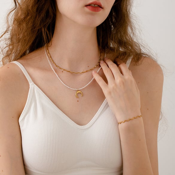 Irregular Shape Stainless Steel Gold Color Necklaces Set