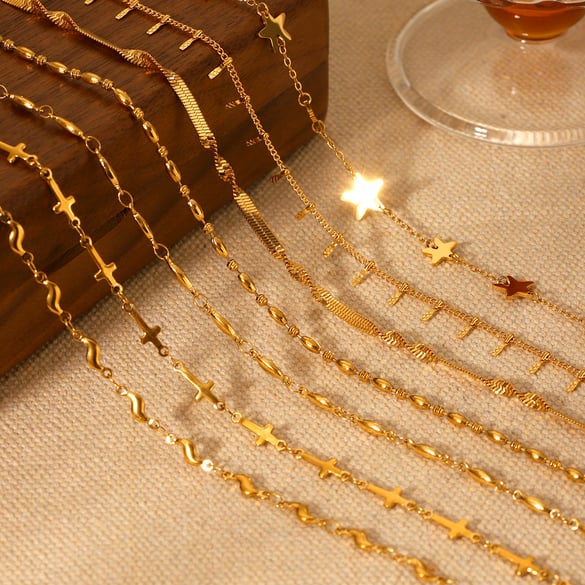 1 Pair Simple Series Daily Cross Stainless Steel   Gold Color  Women's Chain Necklaces