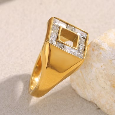 1 Piece Luxurious Series Daily Rectangular Stainless Steel Gold Color Statement Rings h5 Picture3