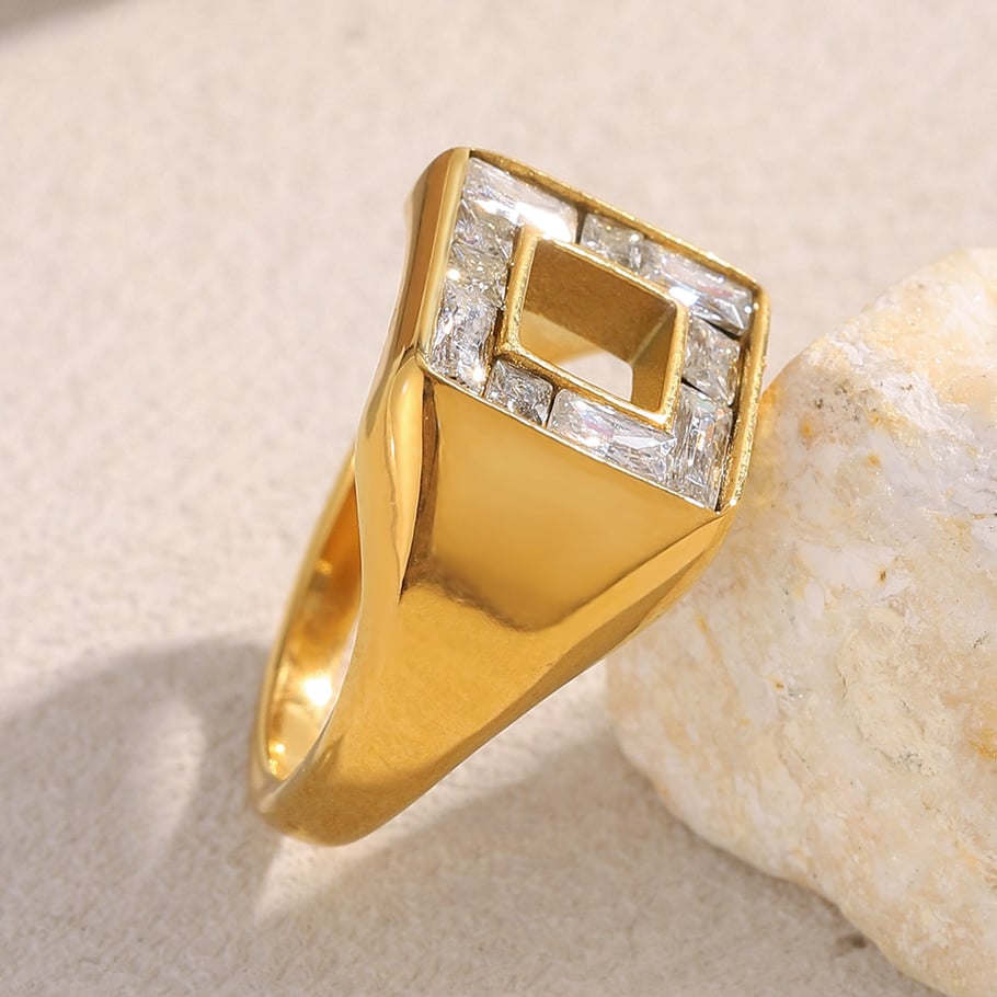 1 Piece Luxurious Series Daily Rectangular Stainless Steel Gold Color Statement Rings Picture3