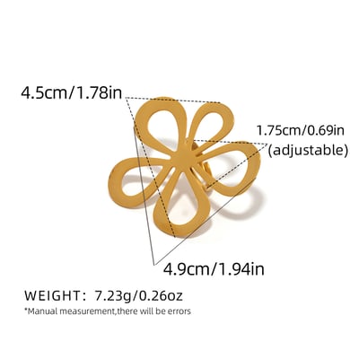1 Piece  Retro Flower Stainless Steel  Gold Color Women's Statement Rings h5 Picture2