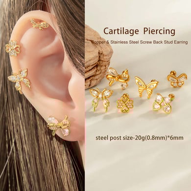 1 Piece Butterfly Copper Gold Color Zircon Piercing Earring h5 Picture4