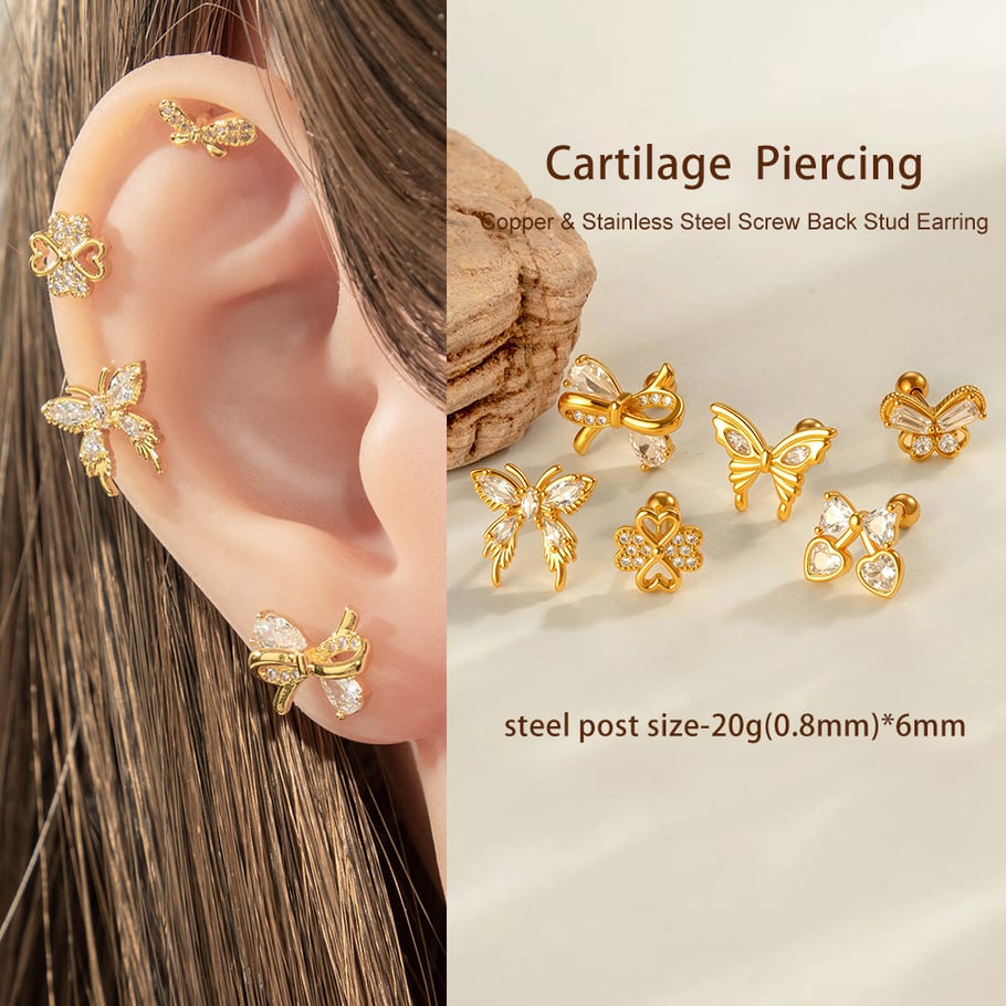1 Piece Butterfly Copper Gold Color Zircon Piercing Earring Picture4