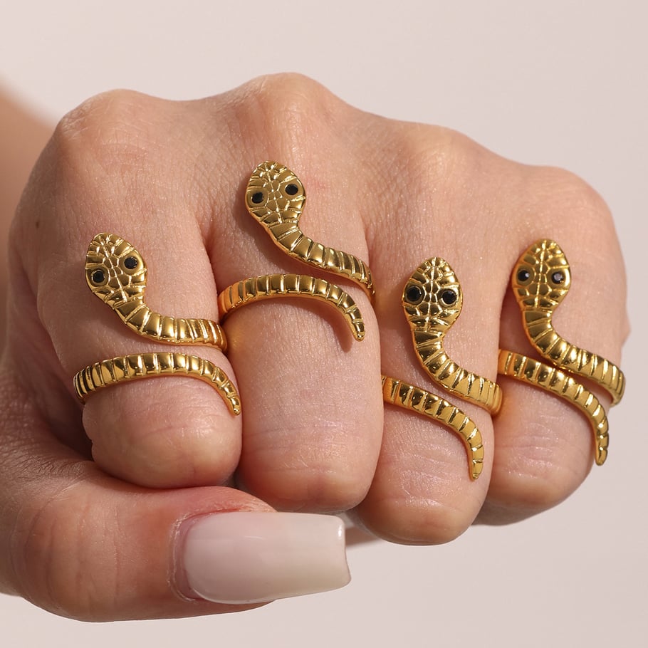 1 Piece Classic Snake Stainless Steel Gold Color Statement Rings Picture3