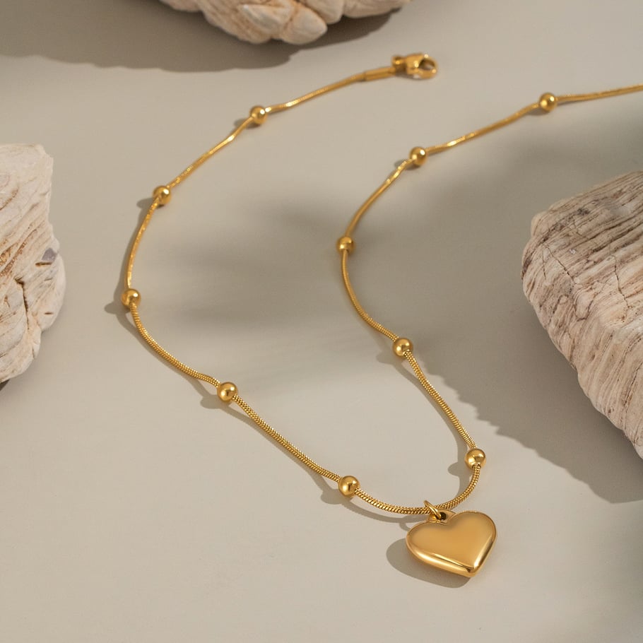 Collana con ciondolo a forma di cuore in acciaio inossidabile color oro, 1 pezzo Immagine4