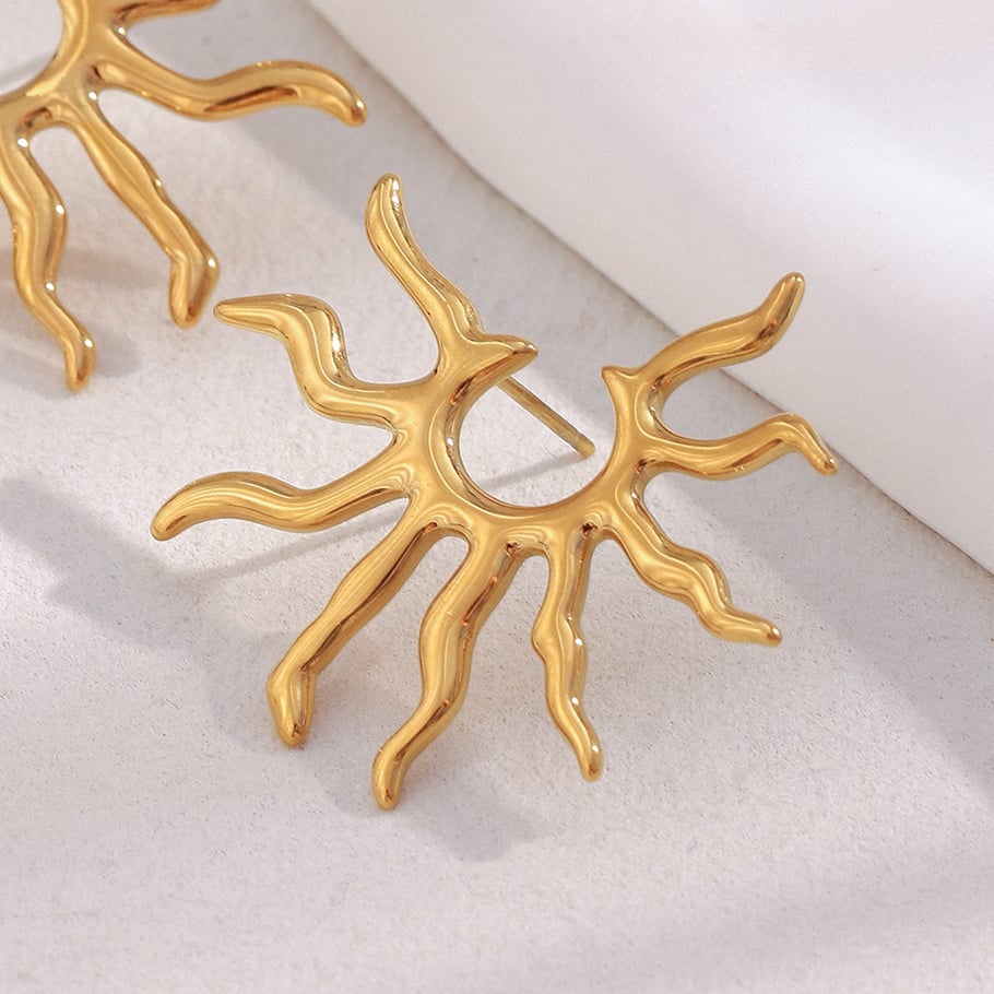 1 Pair Simple Series Vacation Sun Stainless Steel Gold Color Women's Stud Earrings h5Picture3