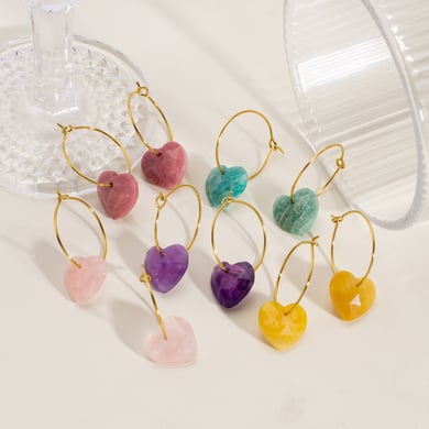 1 Pair Simple Series Elegant Heart Natural Stones Women's Hoop Earrings h5 Picture3