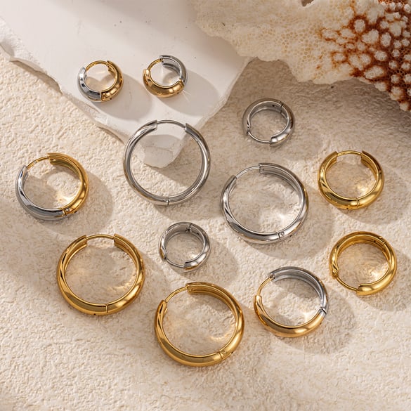 1 Pair Circle Stainless Steel Hoop Earrings
