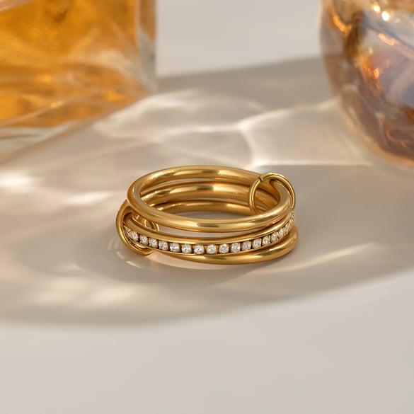 1 stuk eenvoudige patchwork roestvrijstalen statement ringen met gouden strass steentjes 2