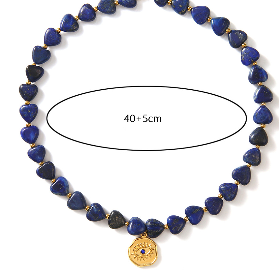 1 Piece Retro Heart Natural Stones Gold Color Beaded Necklace 