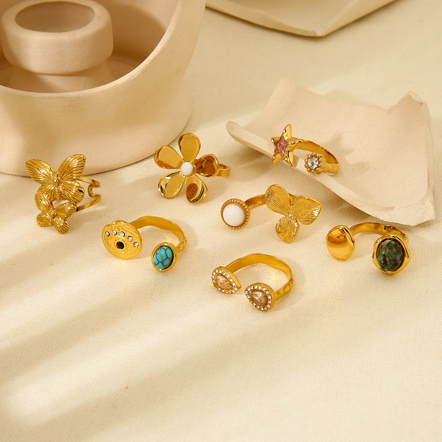 1 Pair Luxurious  Retro Geometric Stainless Steel Women's Statement Rings Picture3